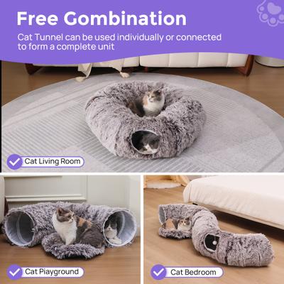 Show full view: RYPetmia Donut Tunnel Bed Foldable Cat Plush Toy, Brown slide 9 of 10