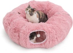 RYPetmia Donut Tunnel Bed Foldable Cat Plush Toy, Pink