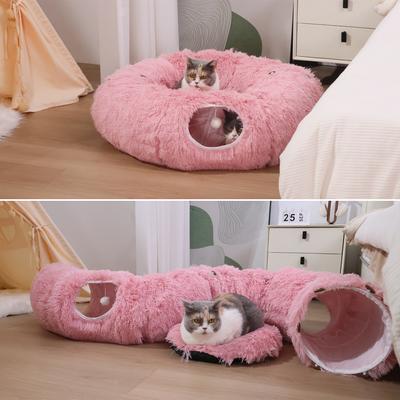 Show full view: RYPetmia Donut Tunnel Bed Foldable Cat Plush Toy, Pink slide 2 of 10