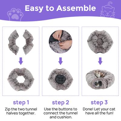 Show full view: RYPetmia Donut Tunnel Bed Foldable Cat Plush Toy, Brown slide 4 of 10