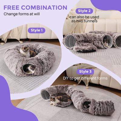 Show full view: RYPetmia Donut Tunnel Bed Foldable Cat Plush Toy, Brown slide 6 of 10