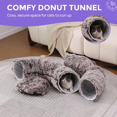 Show full view: RYPetmia Donut Tunnel Bed Foldable Cat Plush Toy, Brown slide 5 of 10