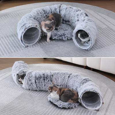 Show full view: RYPetmia Donut Tunnel Bed Foldable Cat Plush Toy, Grey slide 8 of 10