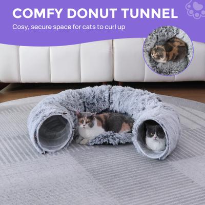 Show full view: RYPetmia Donut Tunnel Bed Foldable Cat Plush Toy, Grey slide 9 of 10