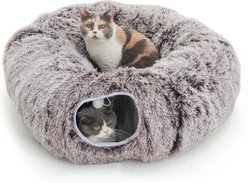 RYPetmia Donut Tunnel Bed Foldable Cat Plush Toy, Brown