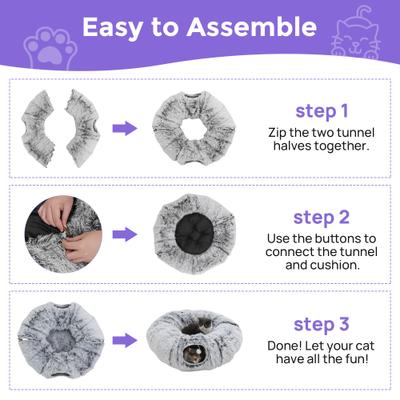 Show full view: RYPetmia Donut Tunnel Bed Foldable Cat Plush Toy, Grey slide 6 of 10