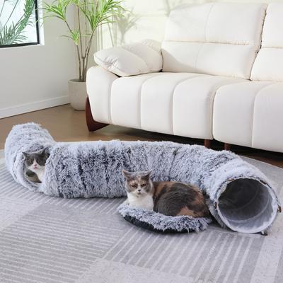 Show full view: RYPetmia Donut Tunnel Bed Foldable Cat Plush Toy, Grey slide 2 of 10