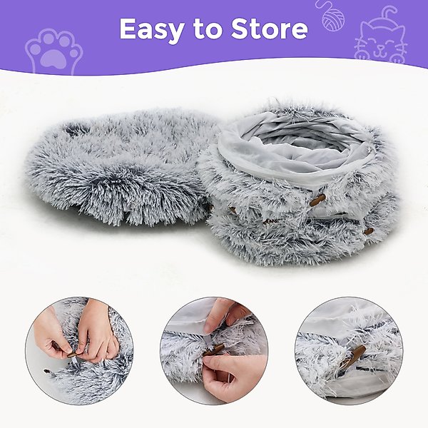 Show full view: RYPetmia Donut Tunnel Bed Foldable Cat Plush Toy, Grey slide 5 of 10