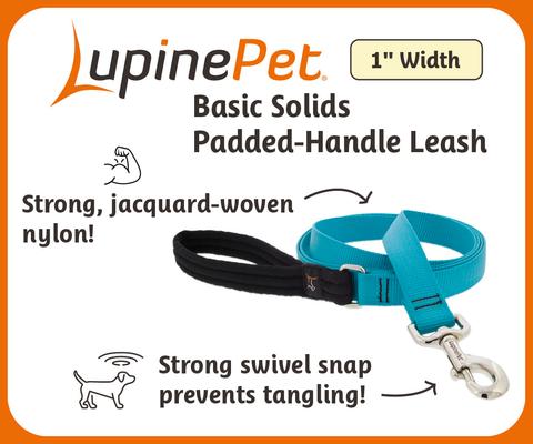 Show full view: LupinePet Basic Solid Padded Handle Dog Leash, Green, Regular: 6-ft long, 1-in wide slide 3 of 5