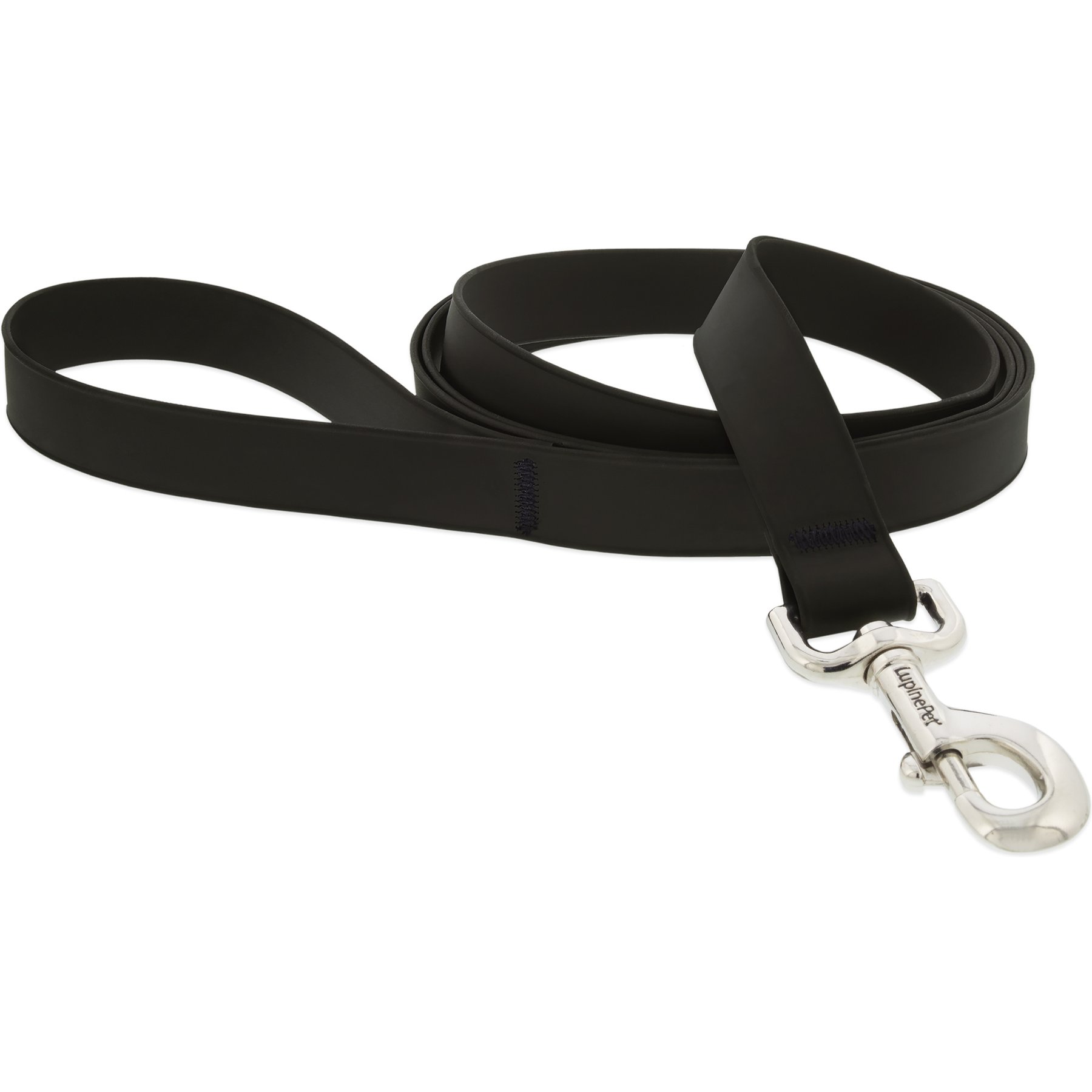 LupinePet Waterproof BioThane Padded Handle Dog Leash, Jet Black, Short: 2-ft long, 1-in wide