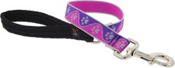 LupinePet Reflective Paws Padded Handle Dog Leash, Pink Paws, Short: 2-ft long, 1-in wide