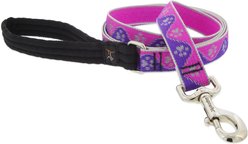 LupinePet Reflective Paws Padded Handle Dog Leash, Pink Paws, Regular: 6-ft long, 1-in wide