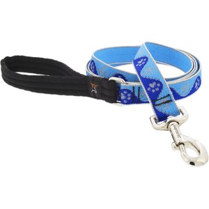 LupinePet Reflective Paws Padded Handle Dog Leash, Blue Paws, Regular: 6-ft long, 1-in wide