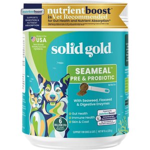 Solid Gold SeaMeal Probiotic Powder Digestive Support Food Topper Supplement for Dogs & Cats, 8-oz jar