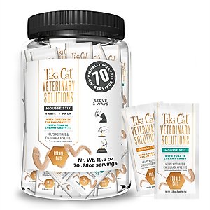 Tiki Cat Veterinary Solutions Mousse Stix Chicken & Tuna Pate Variety Pack Lickable Cat Treats, 0.28-oz pouch, case of 70