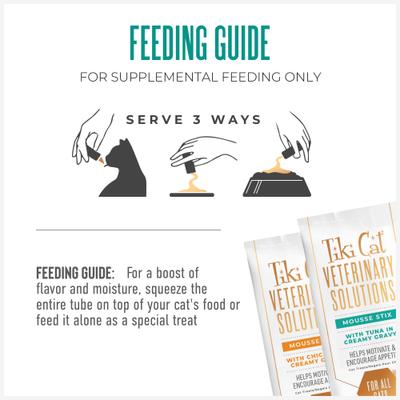 Show full view: Tiki Cat Veterinary Solutions Mousse Stix Chicken & Tuna Pate Variety Pack Lickable Cat Treats, 0.28-oz pouch, case of 70 slide 10 of 12