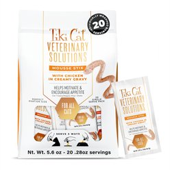 Tiki Cat Veterinary Solutions Mousse Stix Chicken Lickable Cat Treats, 0.28-oz pouch, case of 20
