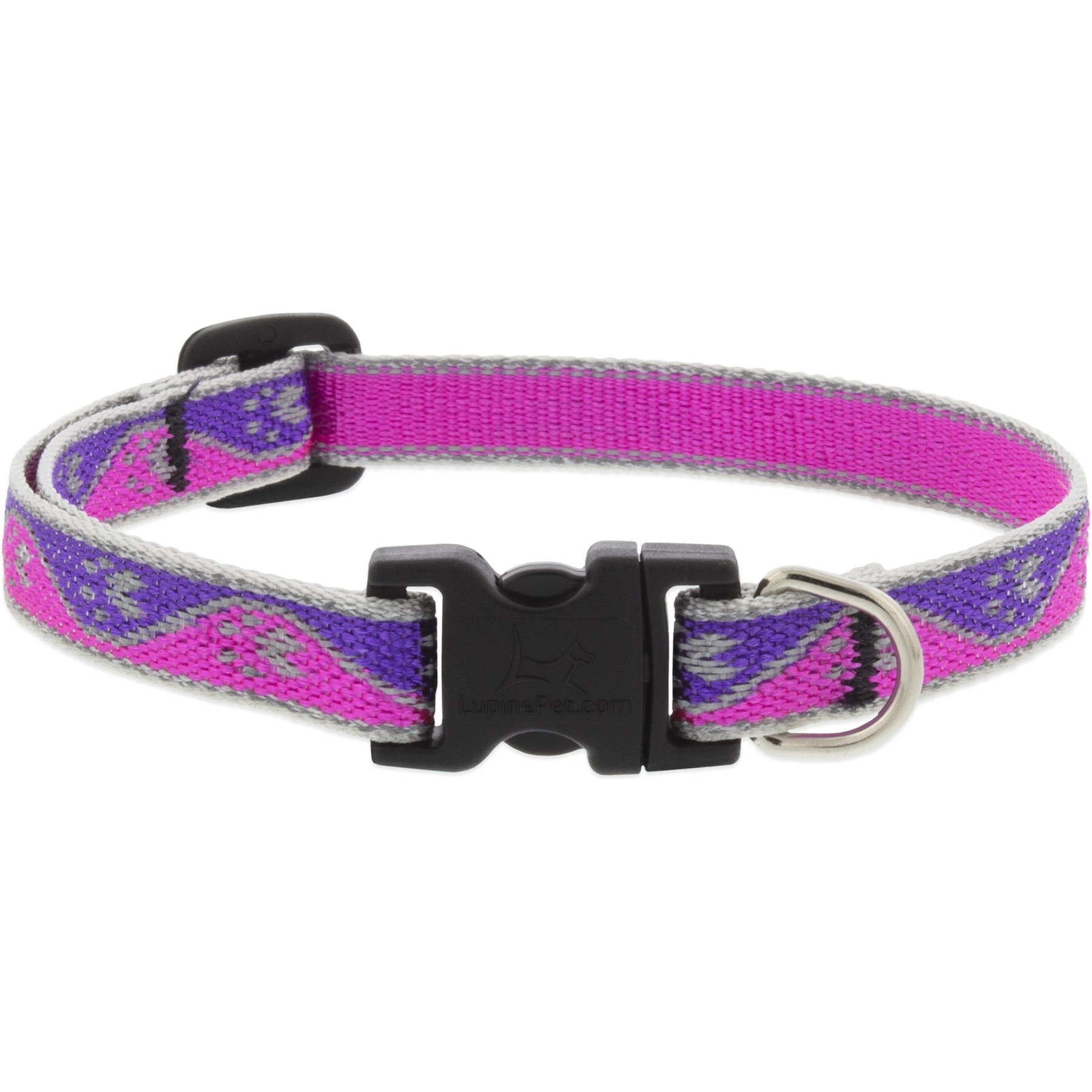 LupinePet Reflective Paws Dog Collar, Pink Paws, Small: 10 to 16-in neck, 1/2-in wide