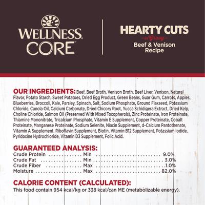 Show full view: Wellness CORE Grain-Free Hearty Cuts in Gravy Beef & Venison Recipe Canned Dog Food, 12.5-oz, case of 12 slide 7 of 10
