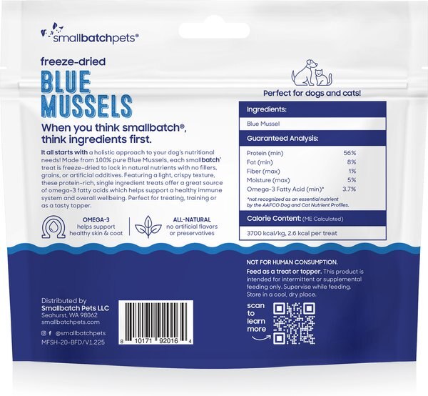Smallbatch Pets Freeze-Dried Blue Mussels Dog & Cat Treat, 2-oz bag