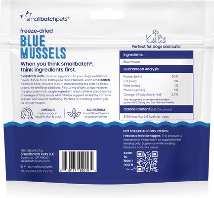 Show full view: Smallbatch Pets Freeze-Dried Blue Mussels Dog & Cat Treat, 2-oz bag slide 3 of 6