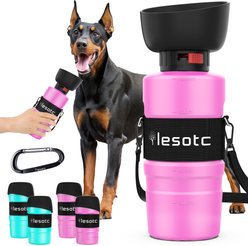 LESOTC Foldable Travel Dog Water Bottle, 34-oz, Pink