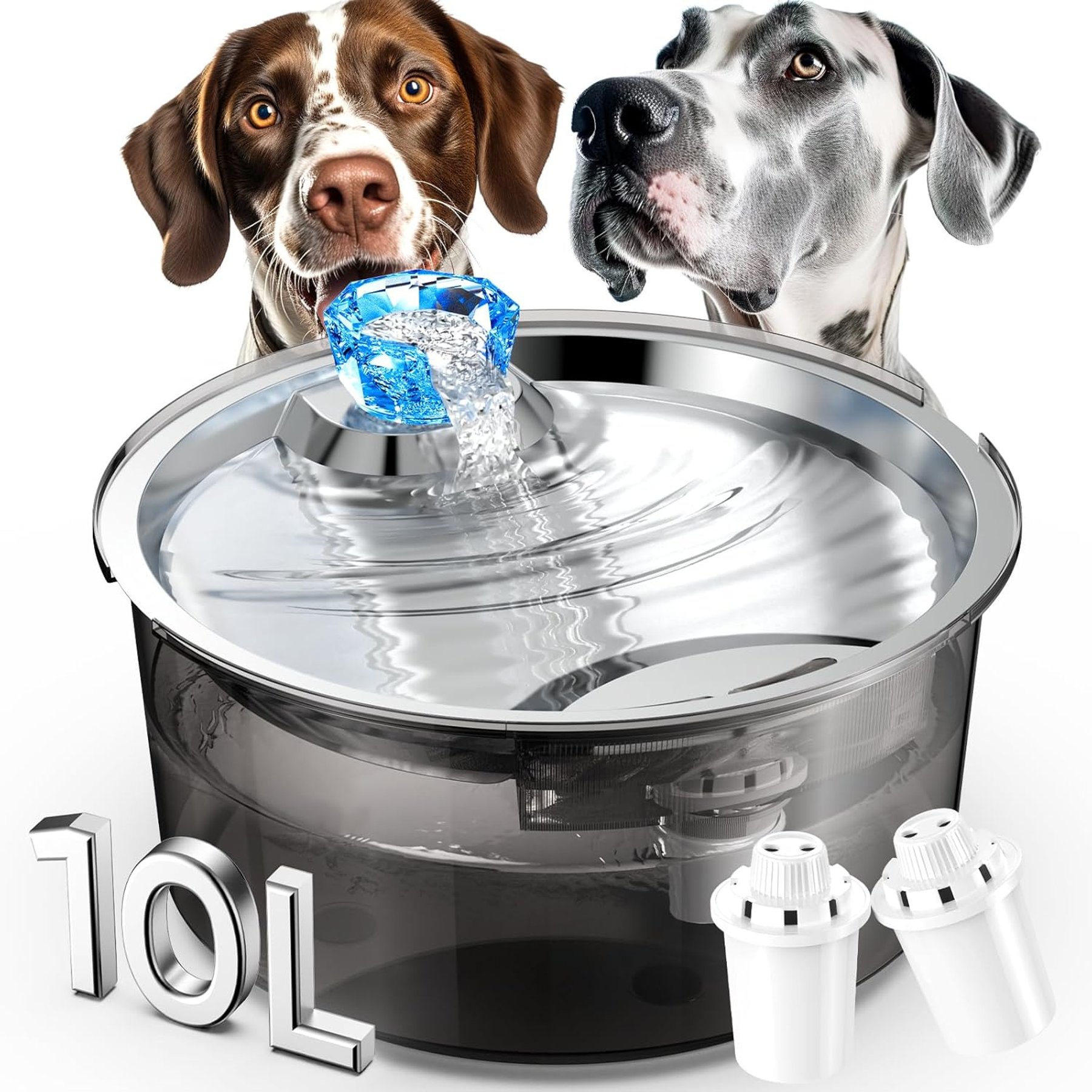 LESOTC Dog & Cat Water Fountain, Black, 2.6-gallon