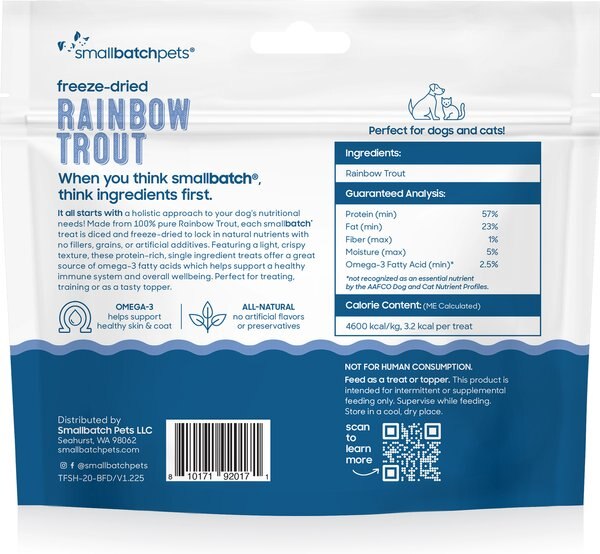 Smallbatch Pets Freeze-Dried Skin-On Rainbow Trout Dog & Cat Treat, 1.2-oz bag