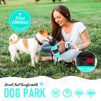 Show full view: LESOTC Foldable Travel Dog Water Bottle, 34-oz, Blue slide 2 of 6