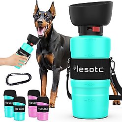LESOTC Foldable Travel Dog Water Bottle, 34-oz, Blue