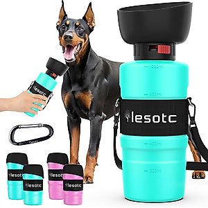 LESOTC Foldable Travel Dog Water Bottle, 34-oz, Blue