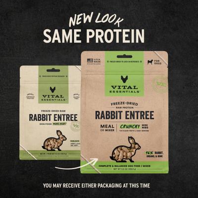 Show full view: Vital Essentials Freeze-Dried Raw Rabbit Entree & Mixer Dog Food Crunchy Mini Nibs, 5.5-oz bag slide 4 of 11
