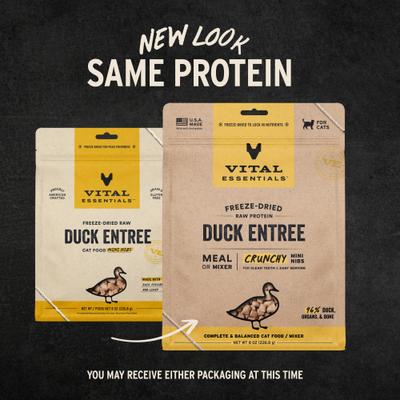 Show full view: Vital Essentials Freeze-Dried Raw Duck Entree & Mixer Cat Food Crunchy Nibs, 8-oz bag slide 4 of 11