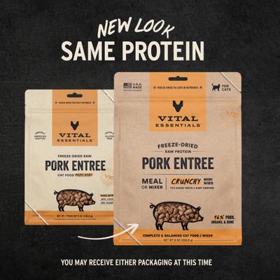 Show full view: Vital Essentials Freeze-Dried Raw Pork Entree & Mixer Cat Food Crunchy Nibs, 8-oz bag slide 4 of 11