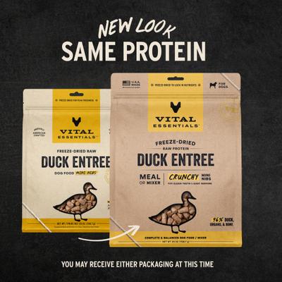 Show full view: Vital Essentials Freeze-Dried Raw Duck Entree & Mixer Dog Food Crunchy Mini Nibs, 25-oz bag slide 4 of 12