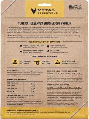 Show full view: Vital Essentials Freeze-Dried Raw Duck Entree & Mixer Cat Food Crunchy Nibs, 8-oz bag slide 3 of 11