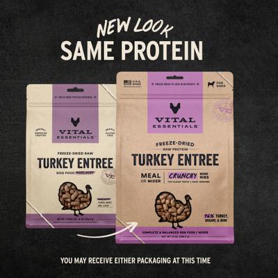 Show full view: Vital Essentials Freeze-Dried Raw Turkey Entree & Mixer Dog Food Crunchy Mini Nibs, 14-oz bag slide 4 of 12