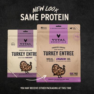 Show full view: Vital Essentials Freeze-Dried Raw Turkey Entree & Mixer Dog Food Crunchy Mini Nibs, 25-oz bag slide 4 of 12