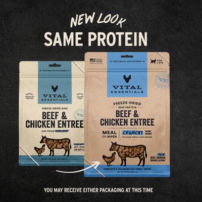 Show full view: Vital Essentials Freeze-Dried Raw Beef & Chicken Entree & Mixer Cat Food Crunchy Nibs, 12-oz bag slide 4 of 11