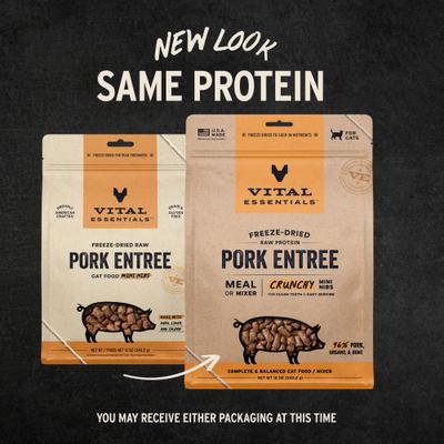 Show full view: Vital Essentials Freeze-Dried Raw Pork Entree & Mixer Cat Food Crunchy Nibs, 12-oz bag slide 4 of 11