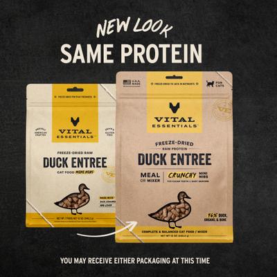 Show full view: Vital Essentials Freeze-Dried Raw Duck Entree & Mixer Cat Food Crunchy Nibs, 12-oz bag slide 4 of 11