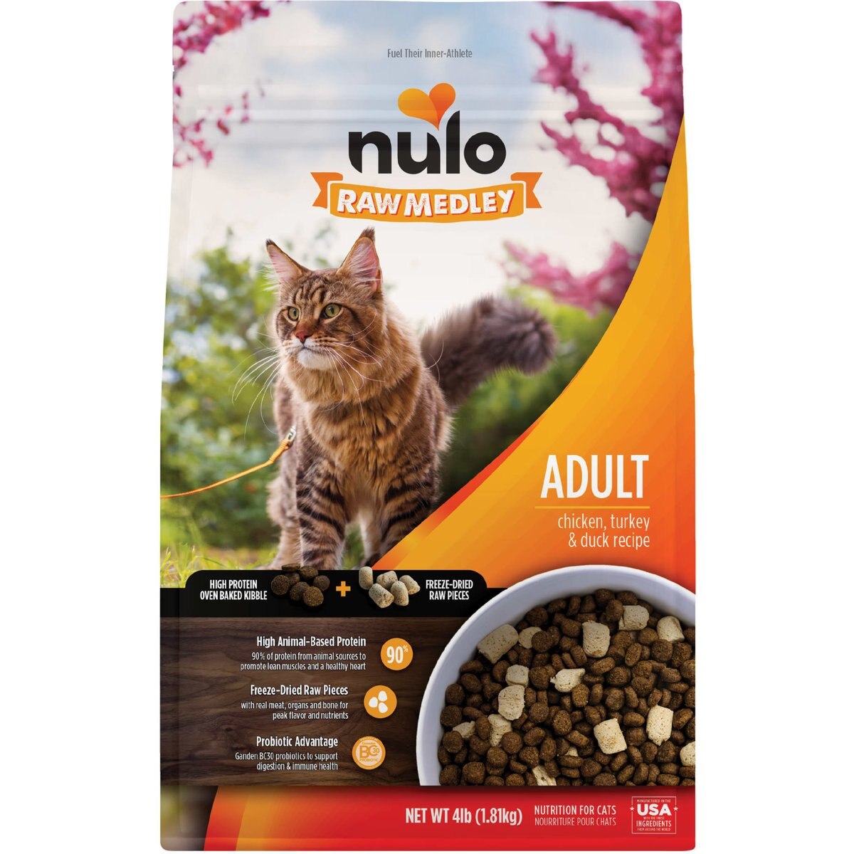 Nulo Raw Medley Chicken, Turkey & Duck Adult Dry Cat Food, 4-lb bag