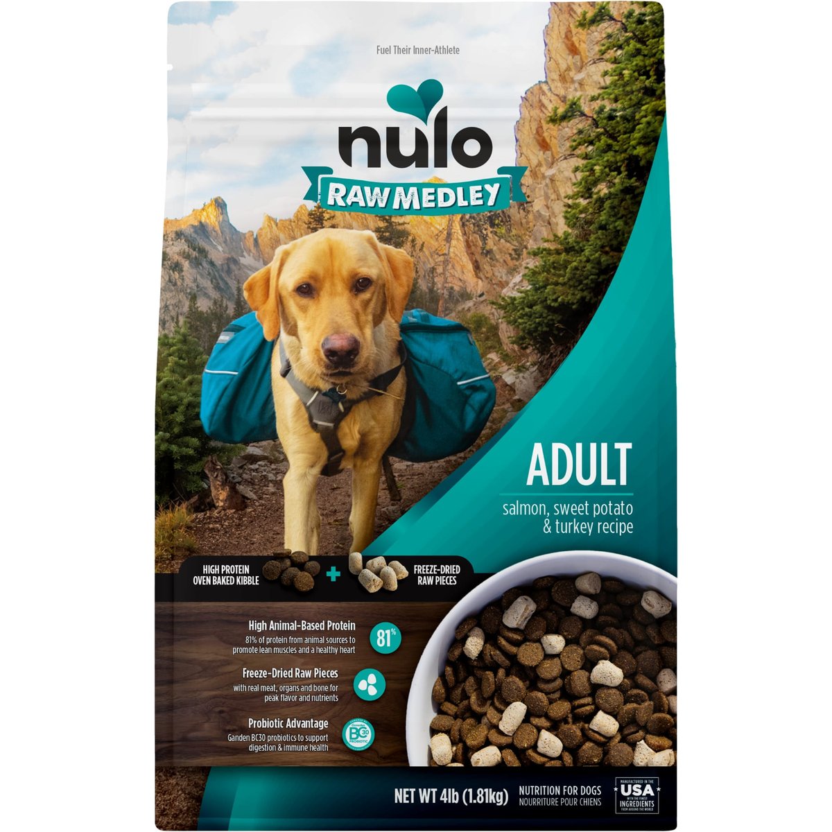 Nulo Raw Medley Salmon, Sweet Potato & Turkey Adult Dry Dog Food, 4-lb bag