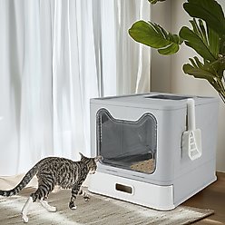 Wisfor Front Entry Stainless Steel Pan Enclosed Cat Litter Box with Scoop, Large slide 2 of 9