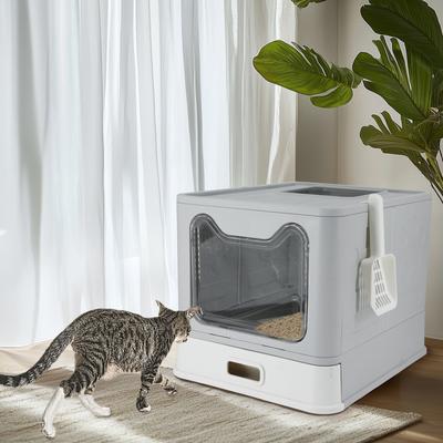 Show full view: Wisfor Front Entry Stainless Steel Pan Enclosed Cat Litter Box with Scoop, Large slide 8 of 10