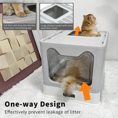 Show full view: Wisfor Front Entry Stainless Steel Pan Enclosed Cat Litter Box with Scoop, Large slide 4 of 10