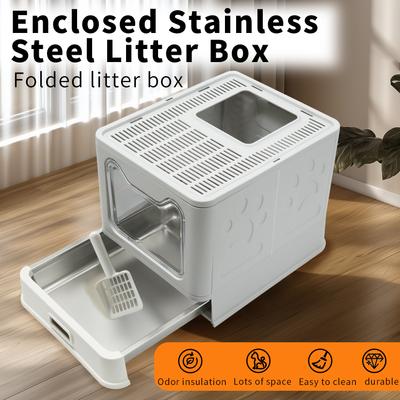 Show full view: Wisfor Front Entry Stainless Steel Pan Enclosed Cat Litter Box with Scoop, Large slide 2 of 10