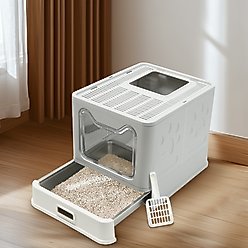 Wisfor Front Entry Stainless Steel Pan Enclosed Cat Litter Box with Scoop, Large