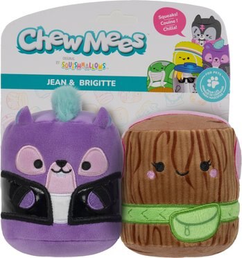 Squishmallows ChewMees Hasina Tennis Ball & Howie Soccer Ball Plush Dog Toys, 2 count