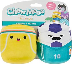 Squishmallows ChewMees Hasina Tennis Ball & Howie Soccer Ball Plush Dog Toys, 2 count